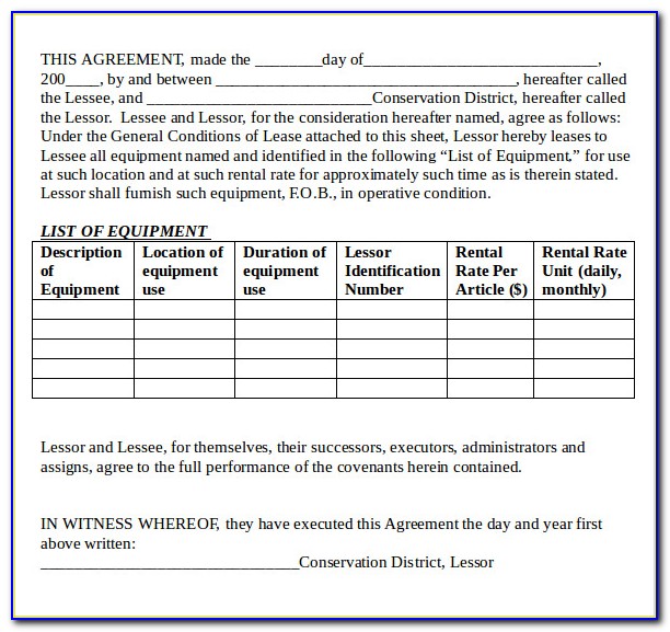 Equipment Lease Purchase Agreement Template Word
