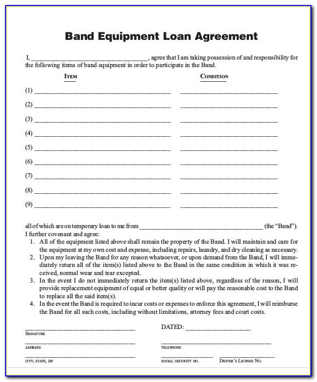 Equipment Loan Agreement Form