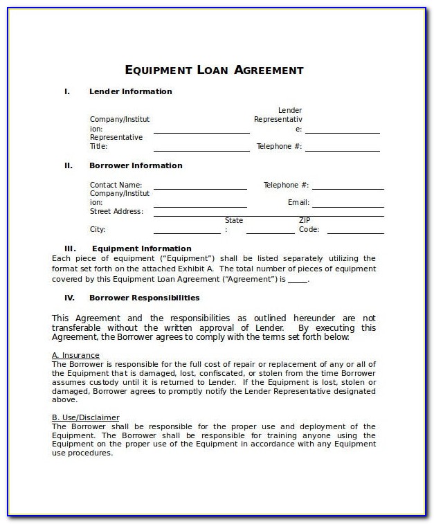 Equipment Loan Agreement Template Word