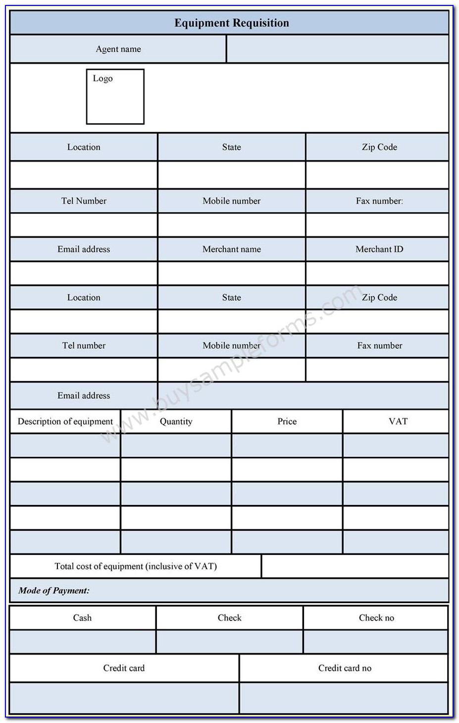 Equipment Requisition Form Template