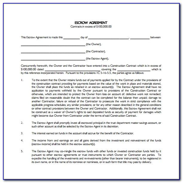 Escrow Agreement Template South Africa