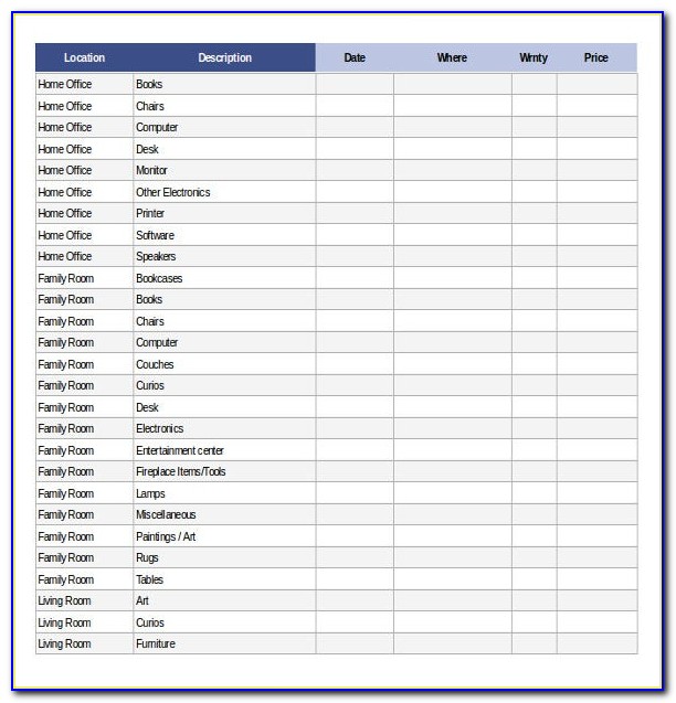 Estate Inventory List Form