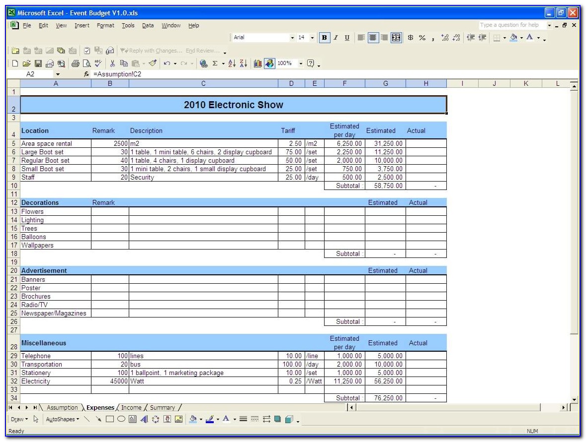Event Planner Budget Template Free