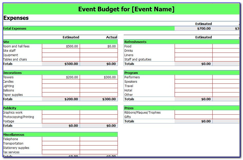Event Planner Template Excel