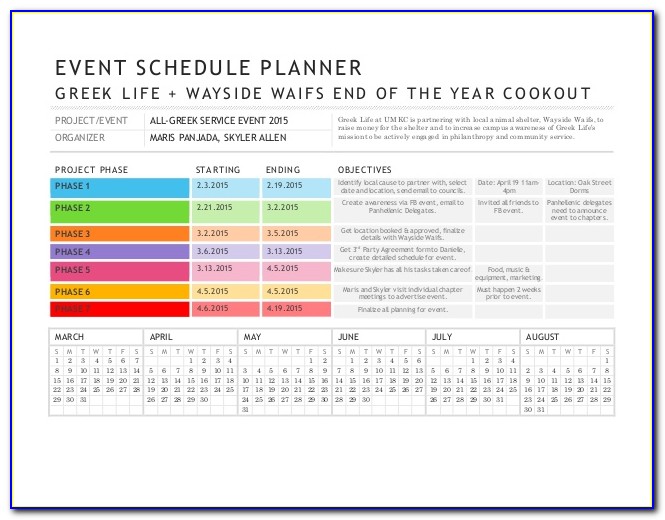 Event Planning Calendar Template 2018