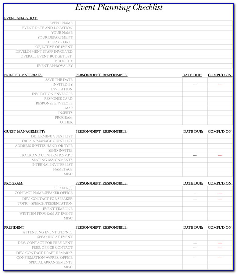 Event Planning Checklist Format
