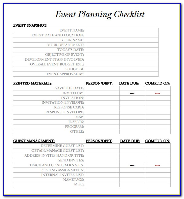 Event Planning Checklist Sample