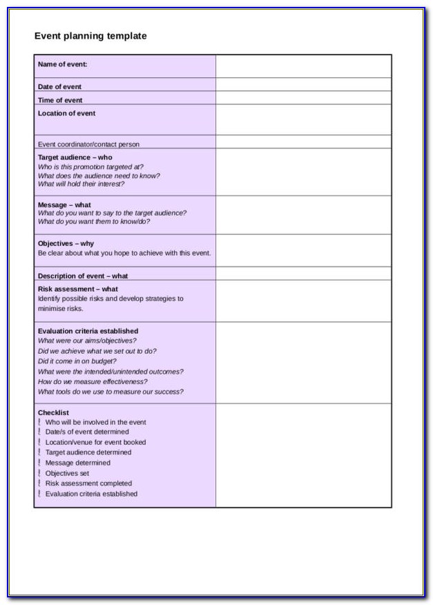 Event Planning Checklist Template Free