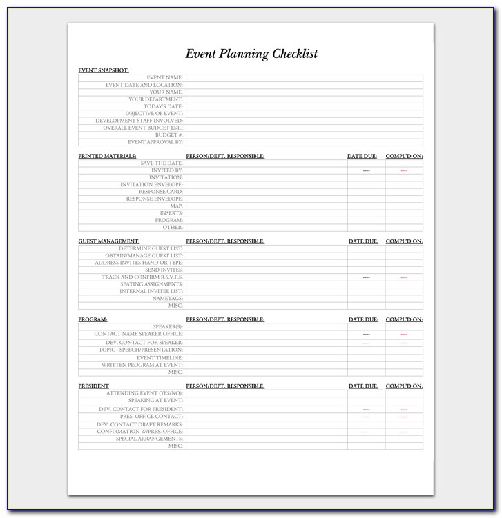 Event Planning Checklist Templates