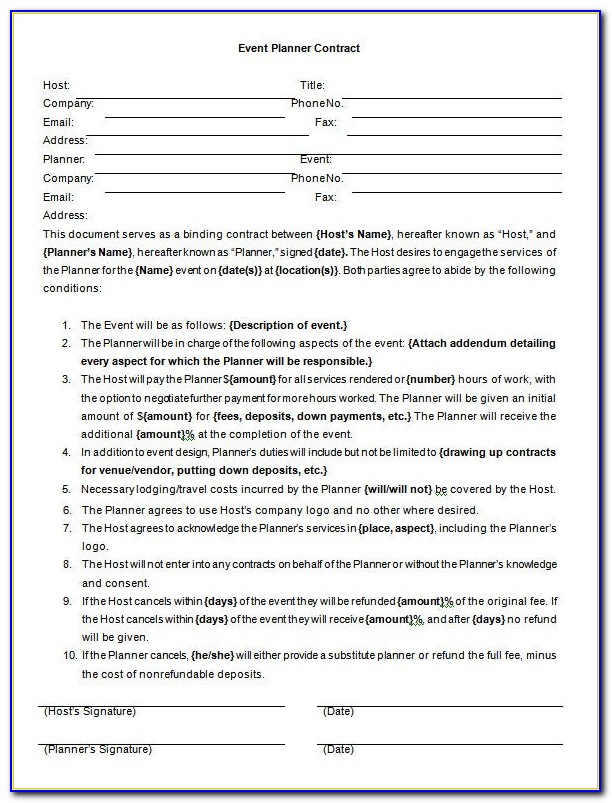Event Planning Contract Template Pdf