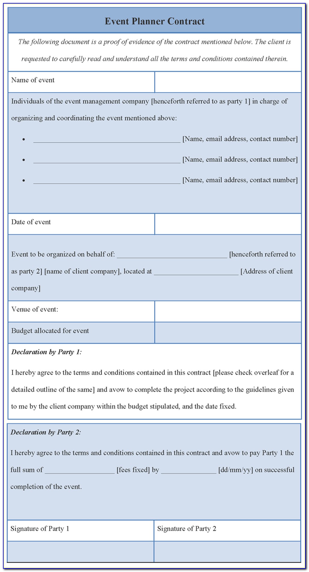 Event Planning Form Template