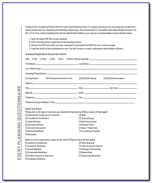 Event Planning Questionnaire Sample