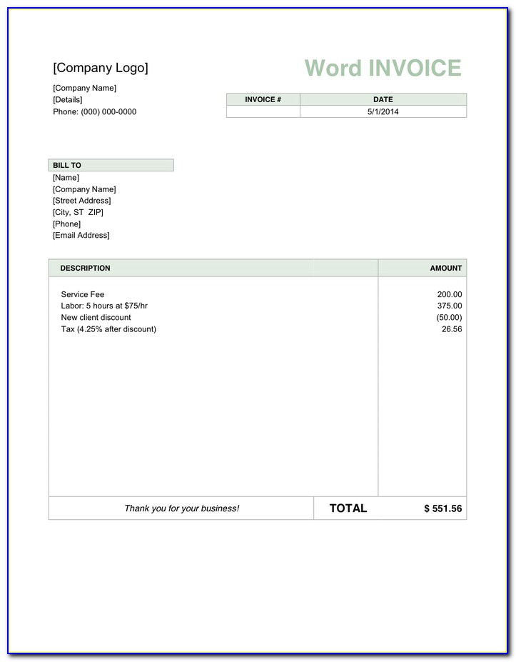 Example Invoice Document Word