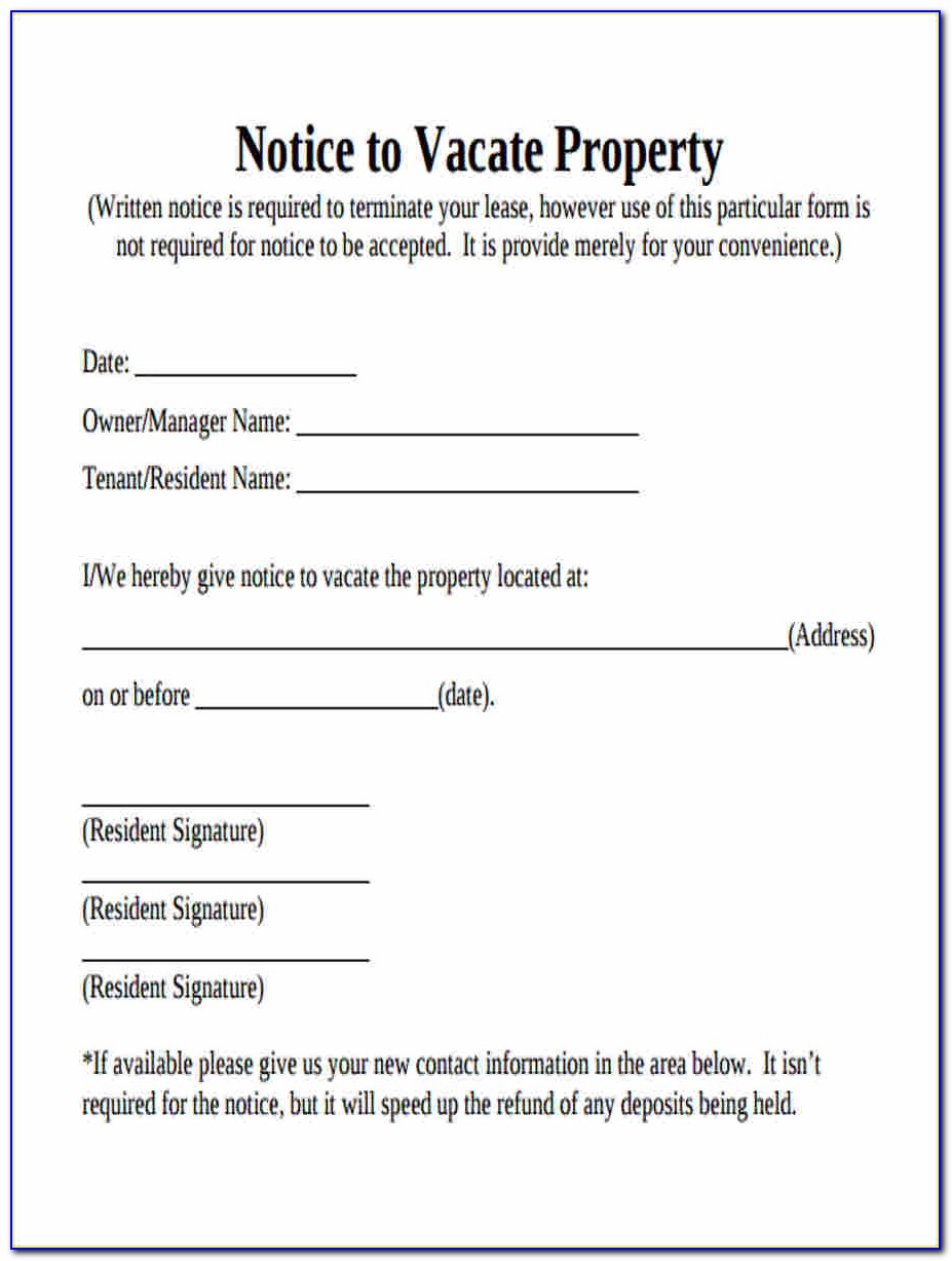 Example Letter Notice To Vacate Rental Property