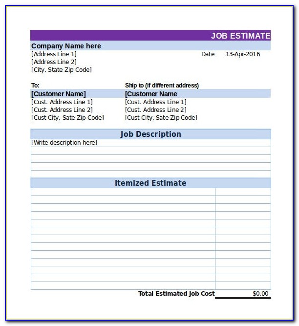 Excel Estimating Template Free Download