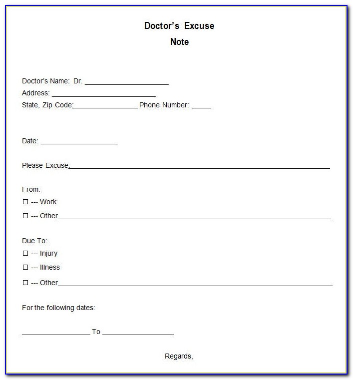 Fake Doctors Excuse Note Template
