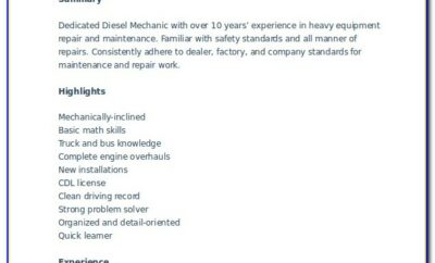 Free Diesel Mechanic Resume Template