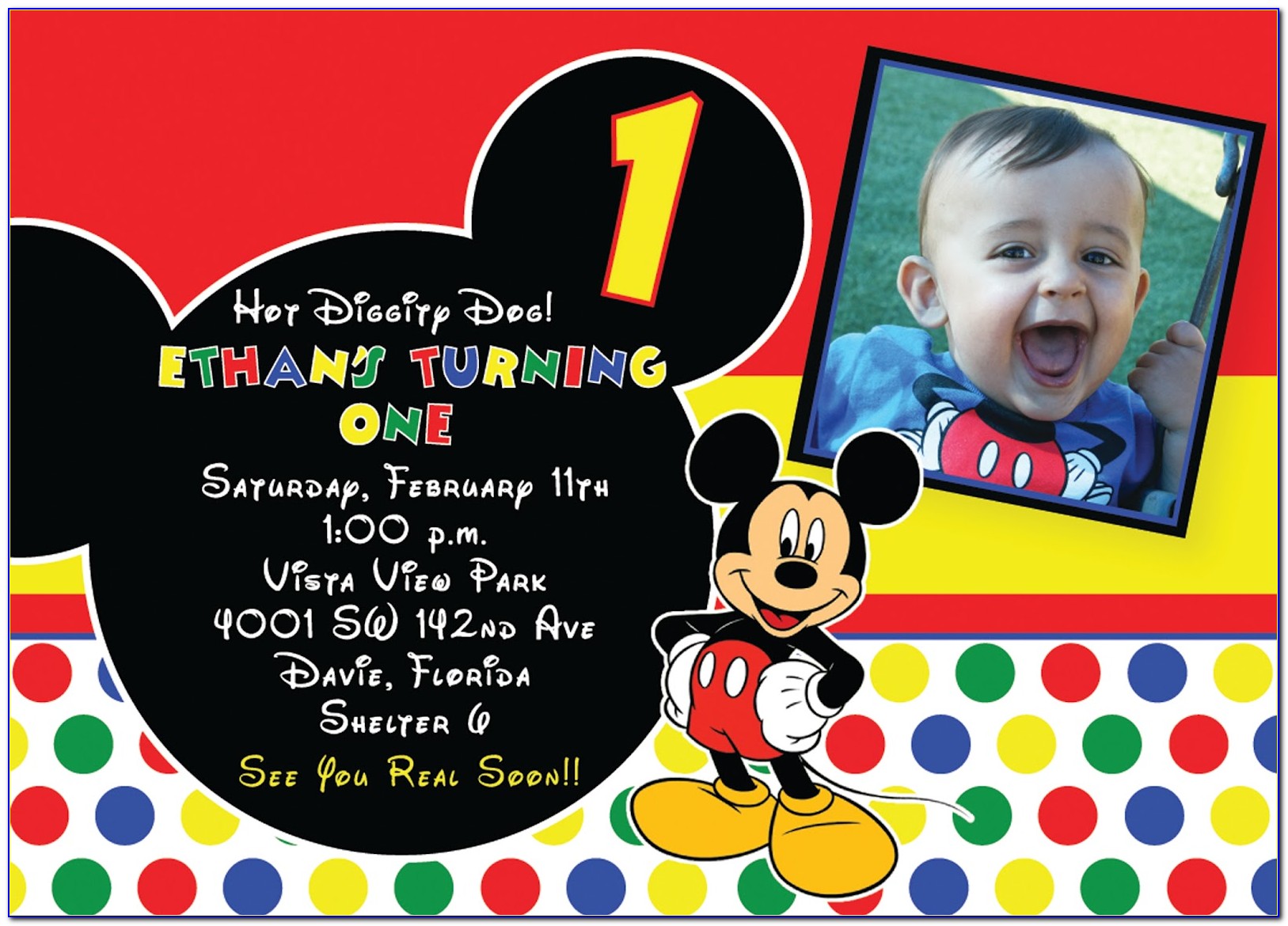 Free Downloadable Mickey Mouse 1st Birthday Invitations