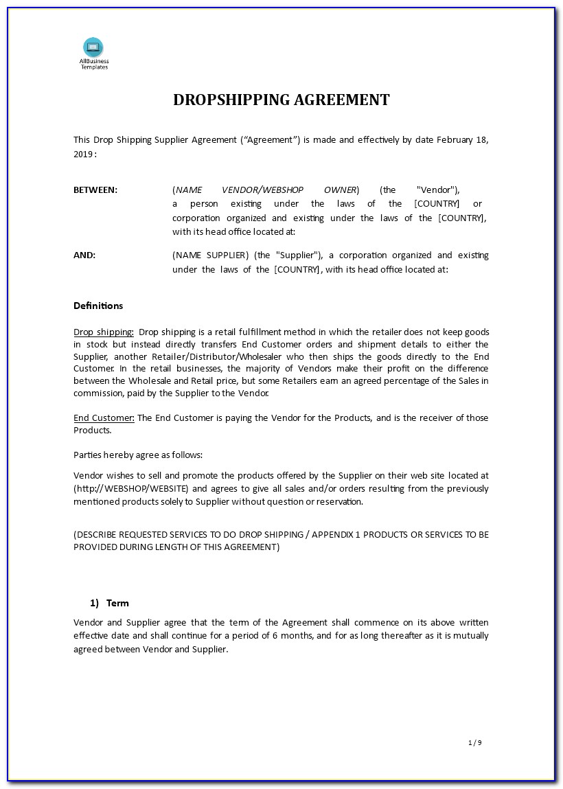 Free Drop Shipping Agreement Template