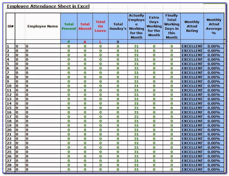 Free Employee Attendance Record Template Excel