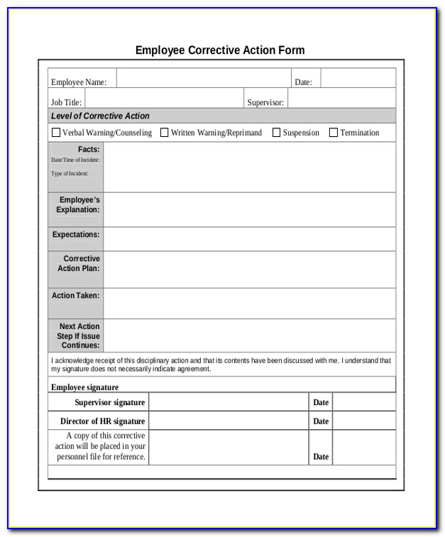 Free Employee Corrective Action Form Template