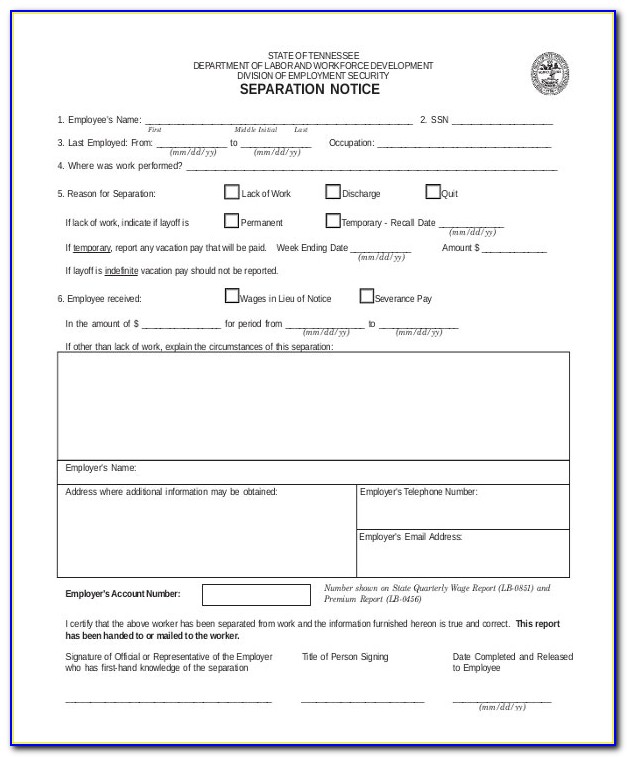 Free Employee Separation Form Template