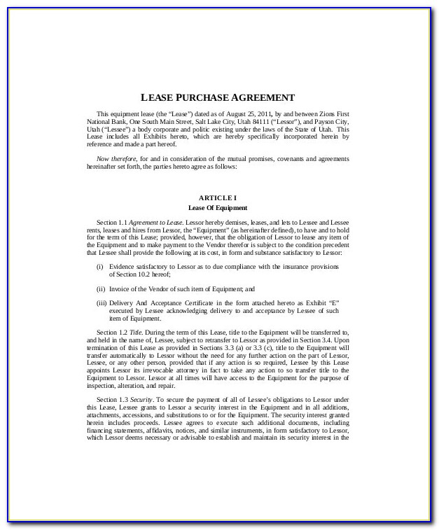 Free Equipment Lease Agreement Template Word