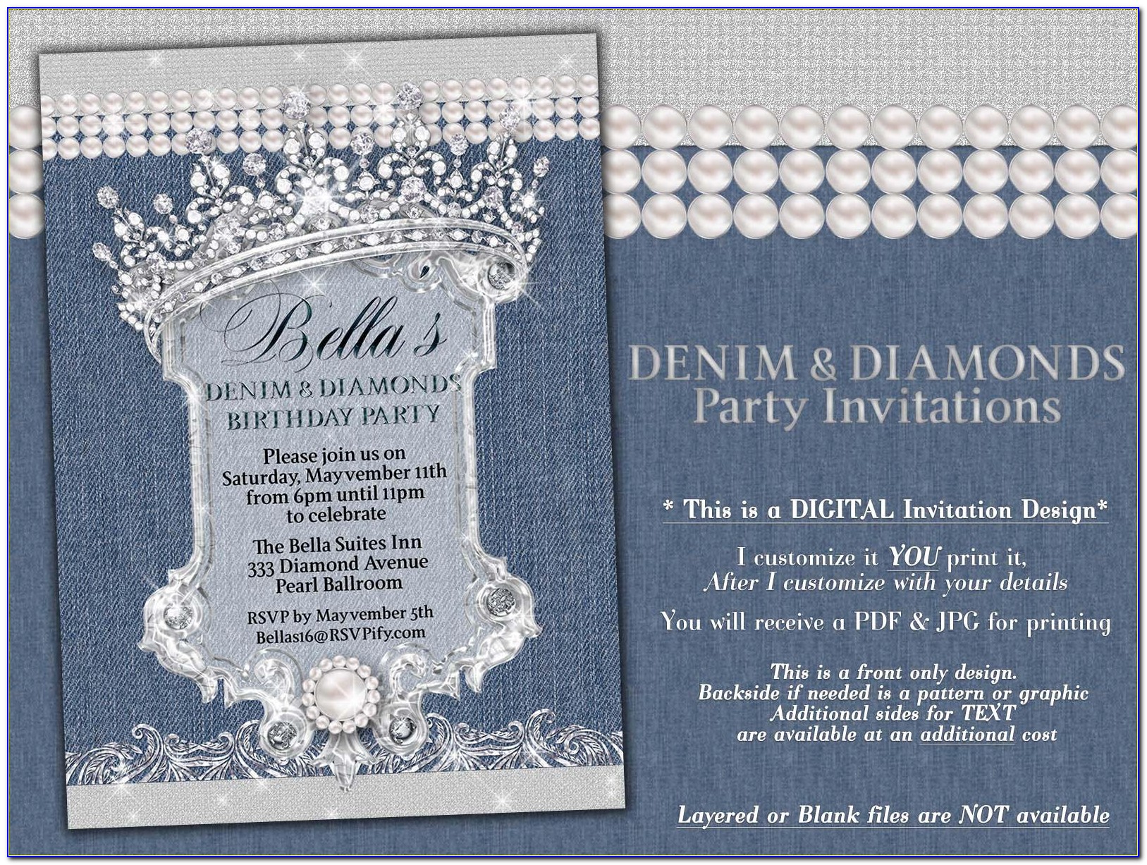 Free Printable Denim And Diamonds Invitation Templates
