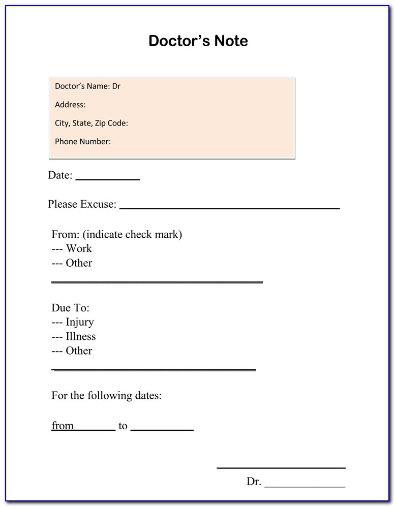 Free Printable Doctors Note For Work With Signature