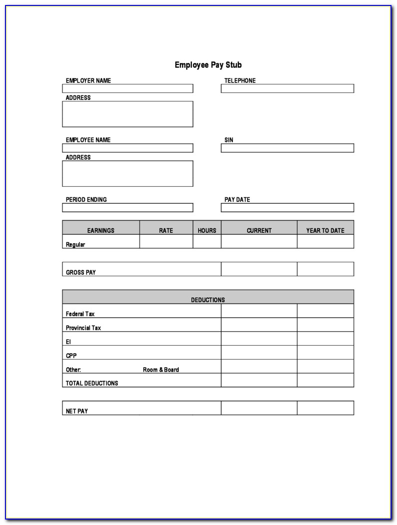 Household Employee Pay Stub Template
