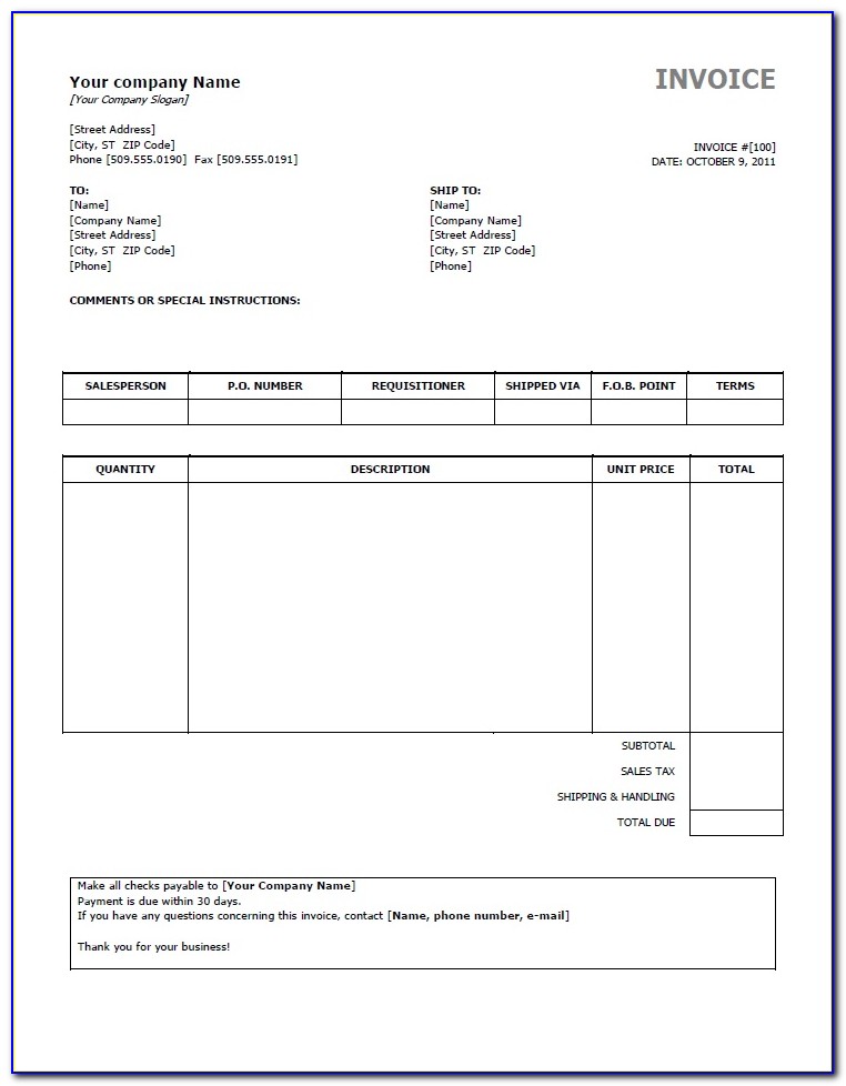 Invoice Template For Word Free Download