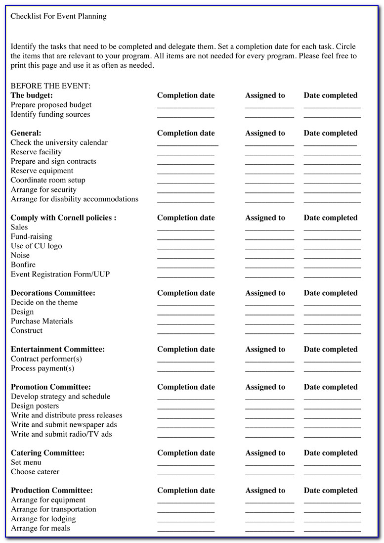 Party Planning Checklist Template Word