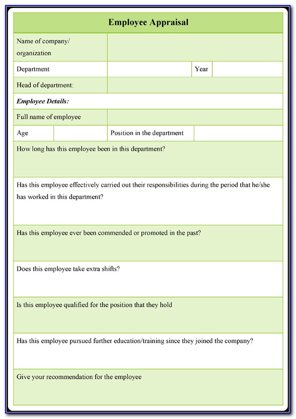 Performance Appraisal Form Template Excel