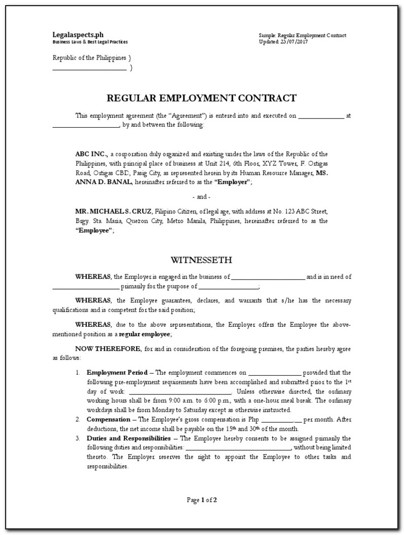 Project Employee Contract Sample Philippines