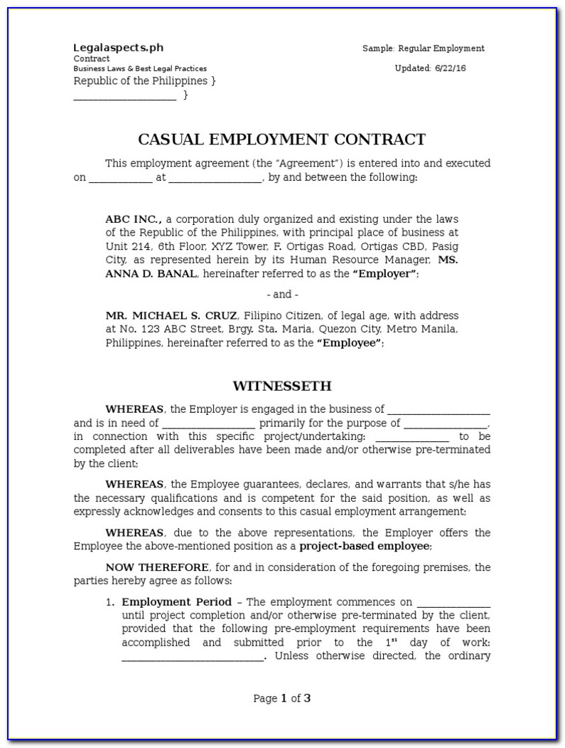 Regular Employee Contract Sample Philippines