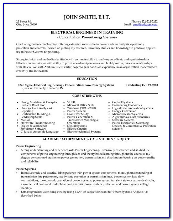 Resume Format For Fresher Electrical Engineer Pdf