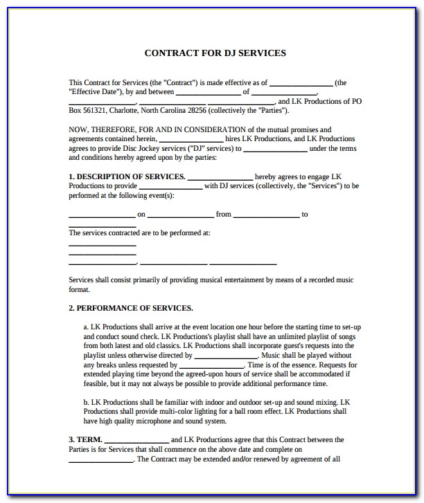 Sample Dj Service Contract Agreement