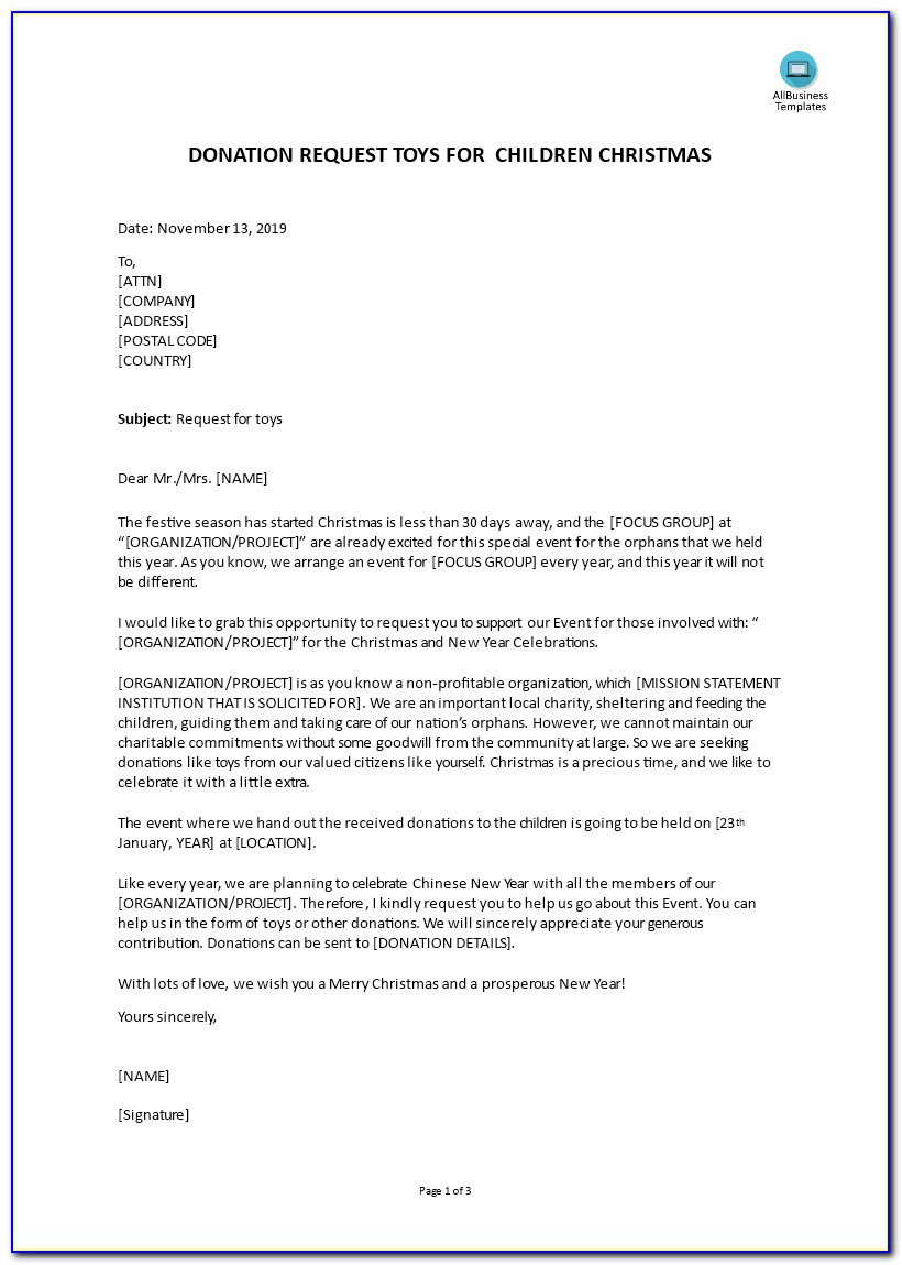 Sample Donation Letter To A Charity