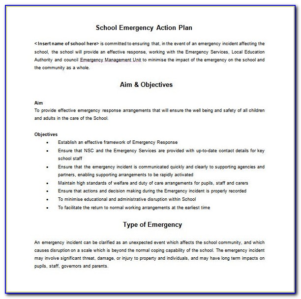 Sample Emergency Action Plan For Schools