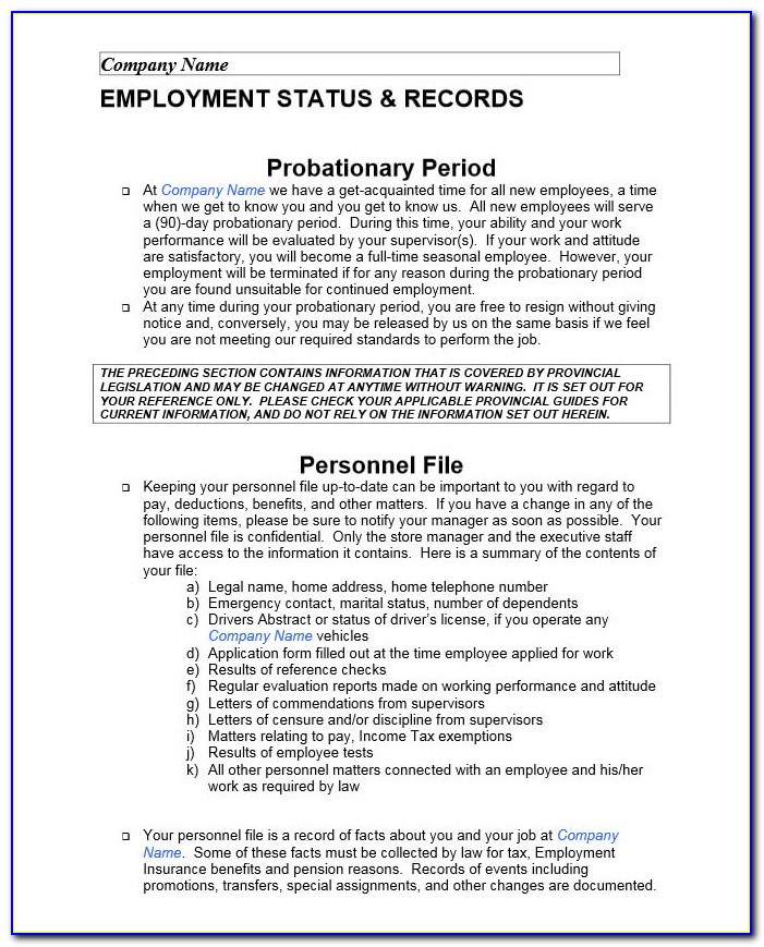 Sample Employee Handbook Word Document
