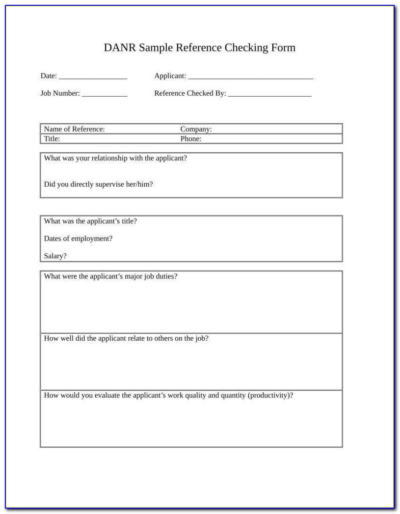 Sample Employee Reference Check Form
