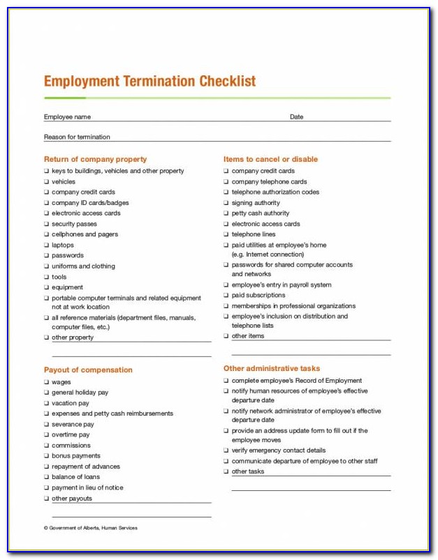 Sample Employee Termination Checklist Form