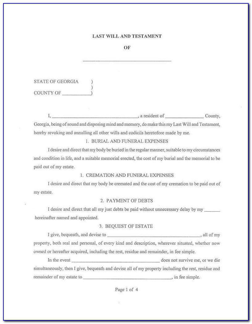 Sample Last Will And Testament Template