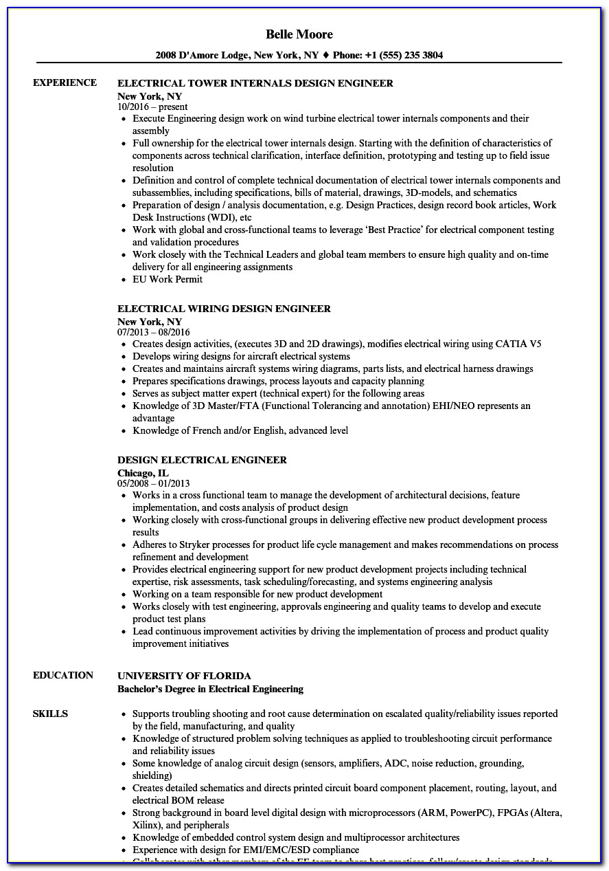 Sample Resume Format For Electrical Engineer Fresher