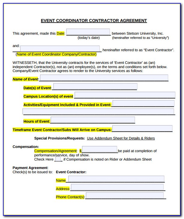 Sample Wedding Event Planner Contract