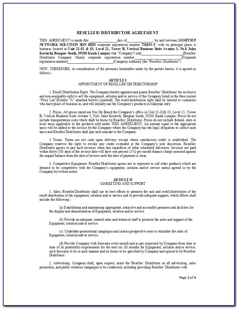Simple Distribution Agreement Template Free