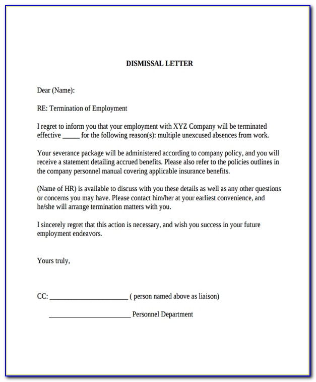 Terminate Employee Letter Sample