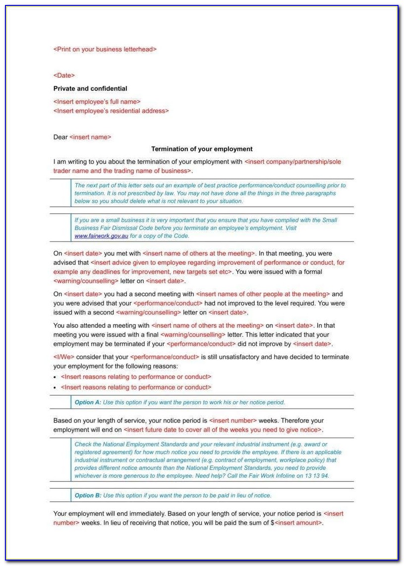 Termination Of Employment Contract Letter Template