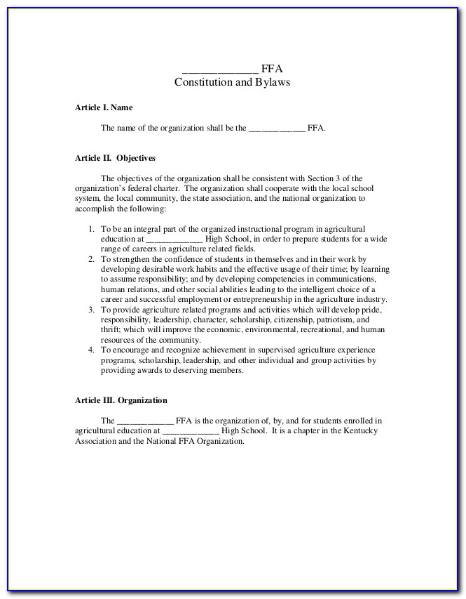 Baptist Church Constitution And Bylaws Template