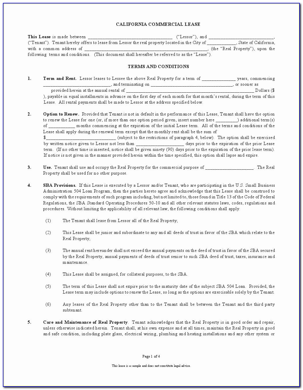 Ca Commercial Lease Agreement Template
